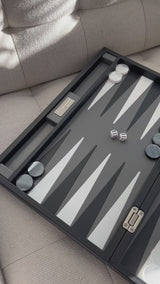Backgammon Spiel, Renzo Romagnoli, Leder schwarz