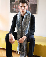 Schal aus Zegna Baruffa Garn, Kachel-Jaquard, unisex, petrol