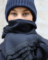 Schal aus Zegna Baruffa Garn, Kachel-Jaquard, unisex, black-navy