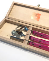 Kinderbesteck-Set in edler Geschenkholzbox, Laguiole, rosa