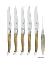 Steakgabel, 6er Set, helles Horn