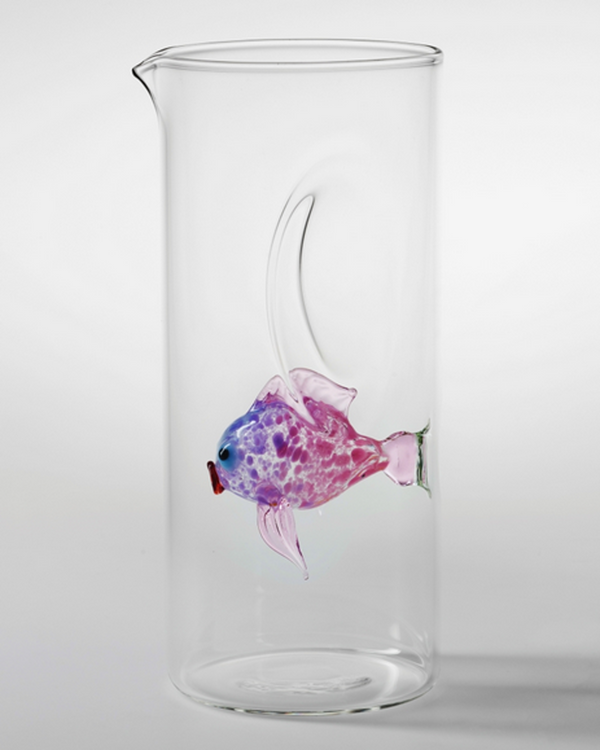 Carafe mouth-blown, fish Mallo purple-pink, Massimo Lunardon