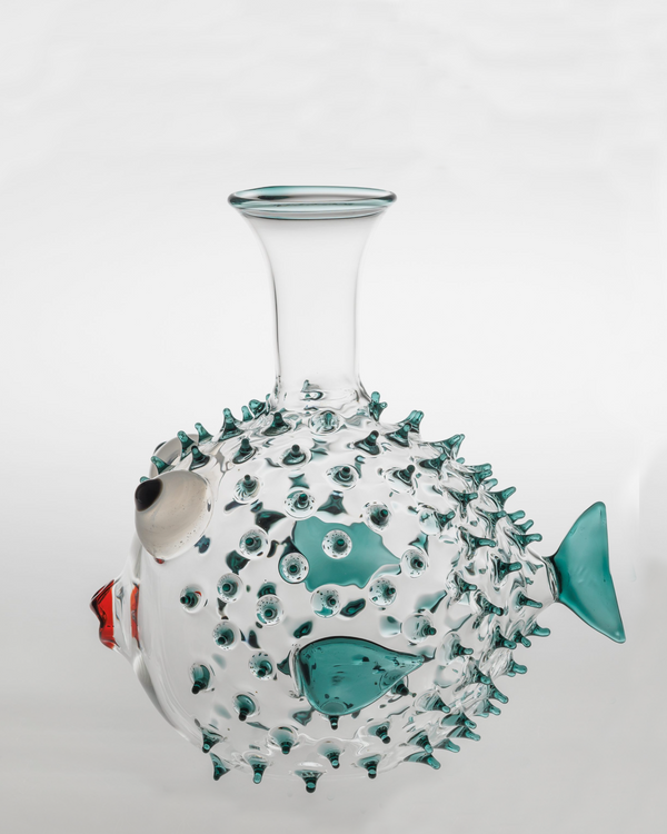 Karaffe, Weindekanter, Pufferfish Decanter Teal, grün,