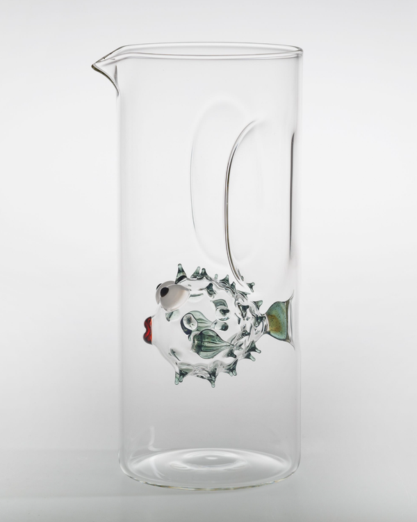 Carafe mouth-blown, fish Molly green, Massimo Lunardon