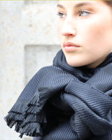 Scarf made of Zegna Baruffa yarn, tile jaquard, unisex, black-navy