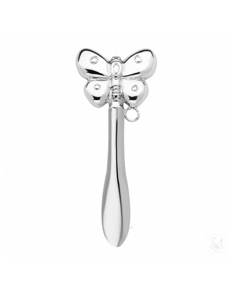 Baby rod rattle, butterfly, 925 sterling silver