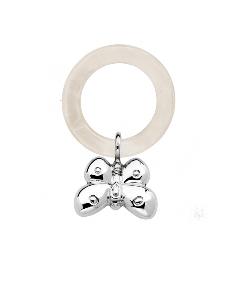Baby ring rattle, butterfly, 925 sterling silver