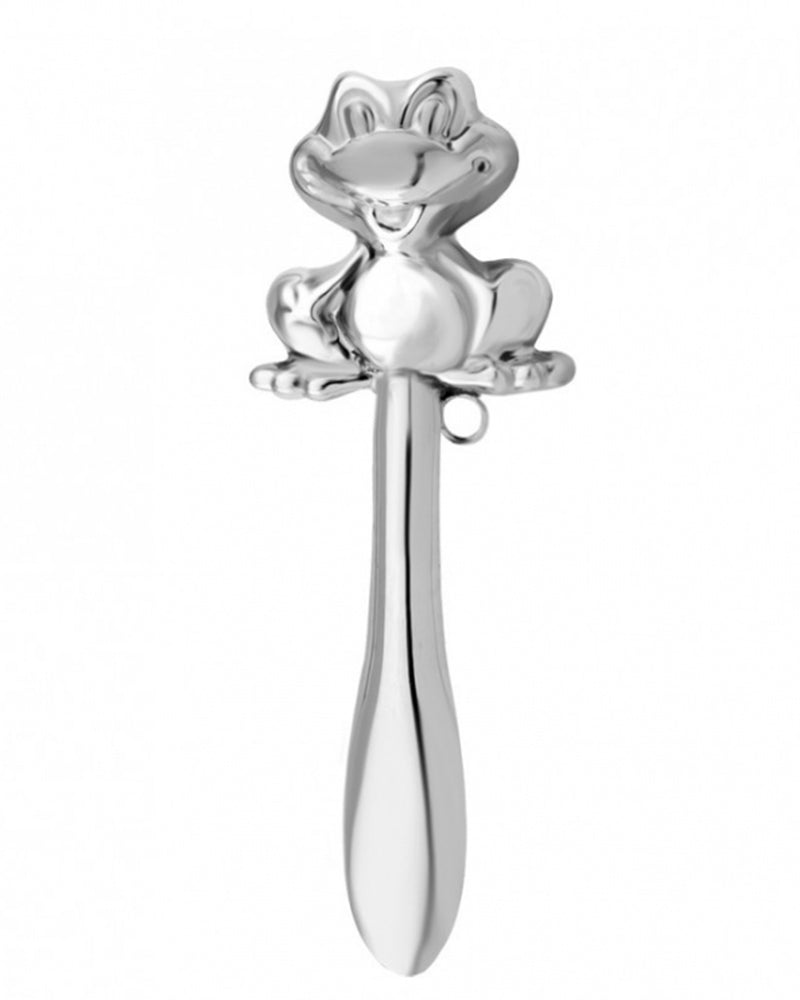 Baby rod rattle, frog, 925 sterling silver