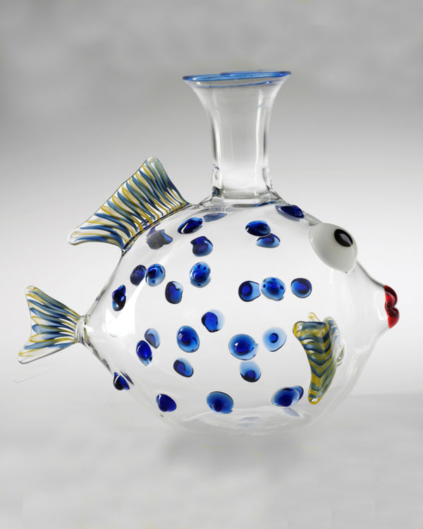 Carafe, wine decanter/water carafe, Massimo Lunardon, fish Pappagallo, blue