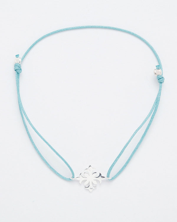 Friendship bracelet with sterling silver ornament, Ice Blue