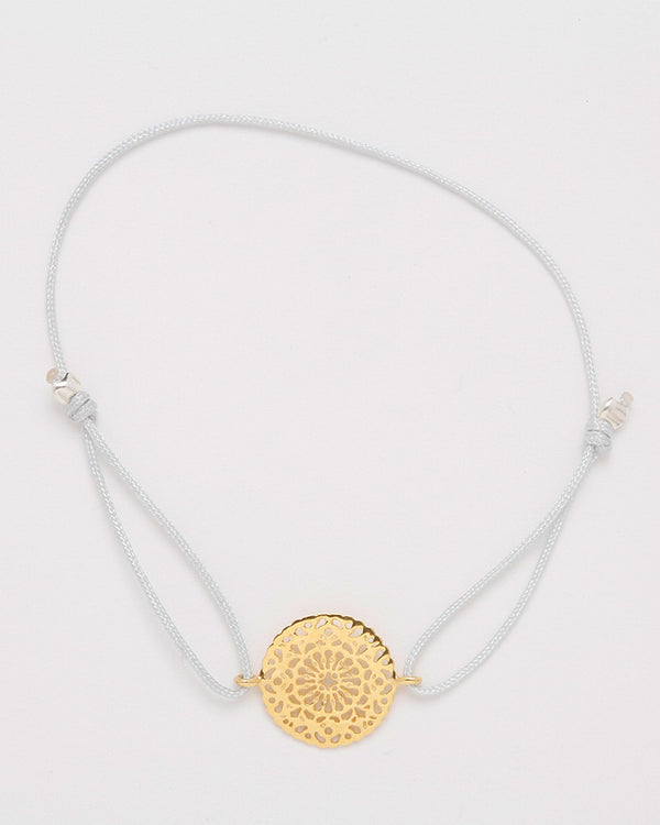 Friendship bracelet with round gold ornament, Ice Grey
