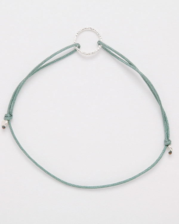Friendship bracelet with sterling silver ring, sage green