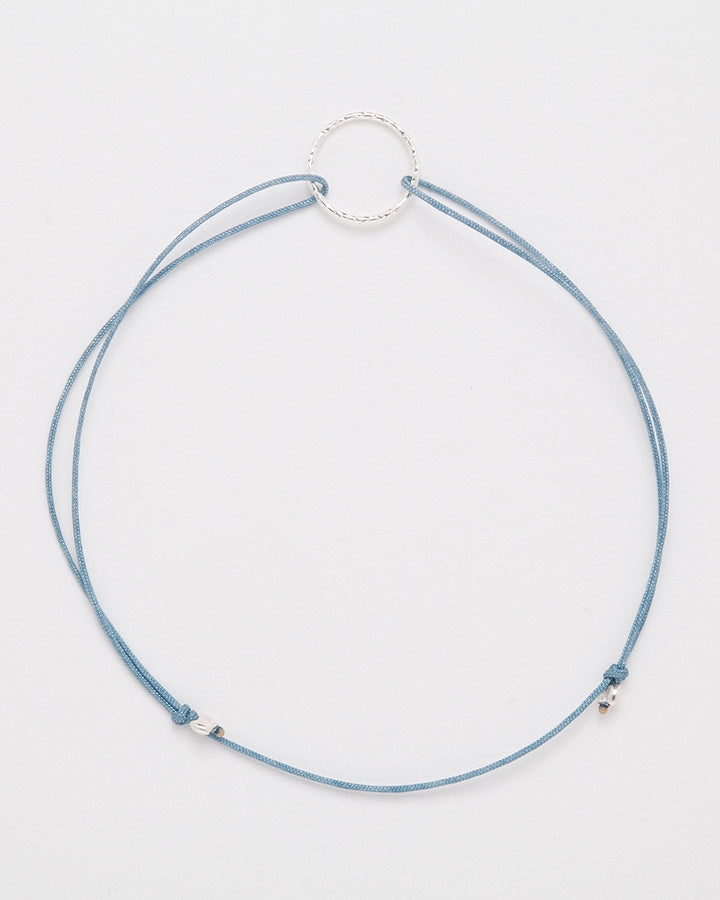 Friendship bracelet with sterling silver ring, gray blue