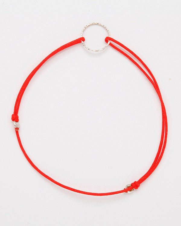 Friendship bracelet with sterling silver ring, red