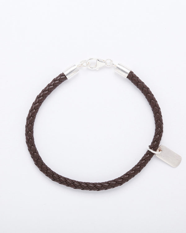 Genuine leather braided bracelet with pendant, brown