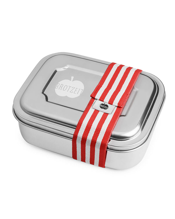 Brotdose aus Edelstahl mit Gummiband, Stripes Red