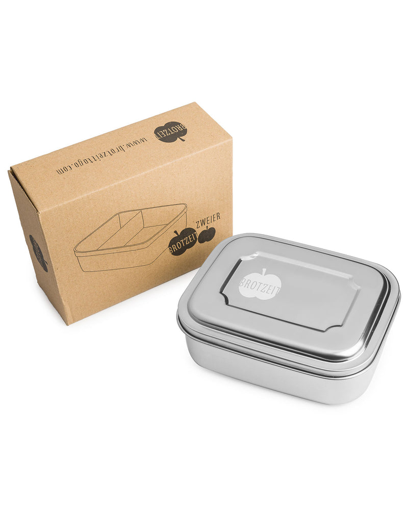 Lunch box made of stainless steel with elastic band, grey