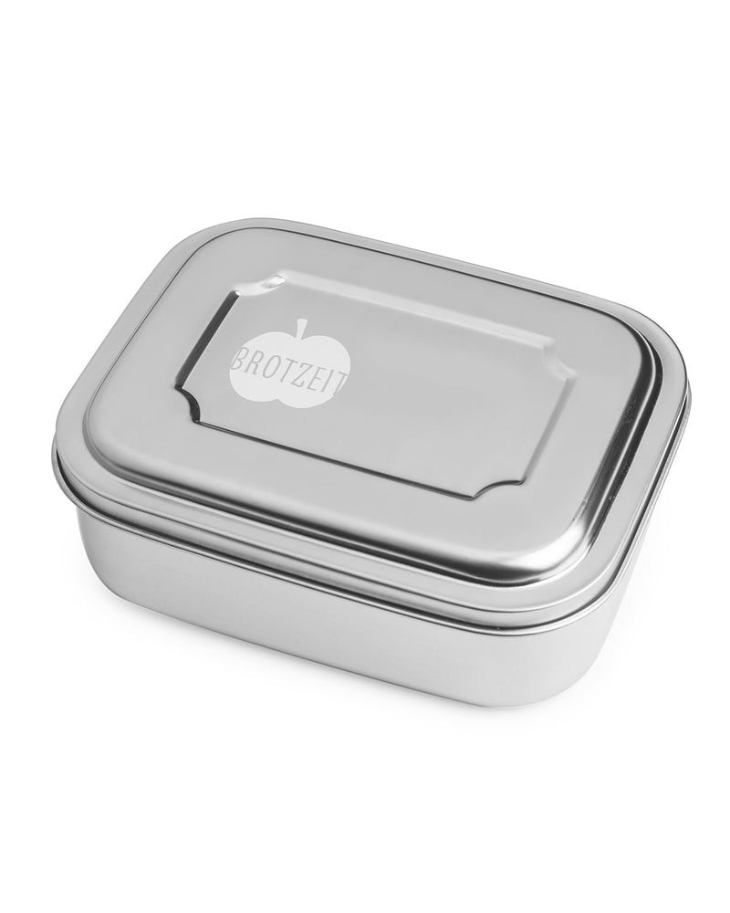 Lunch box made of stainless steel with elastic band, grey