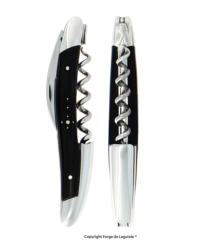 Sommelier-Messer, schwarzes Horn mit LAGUIOLE Lederetui