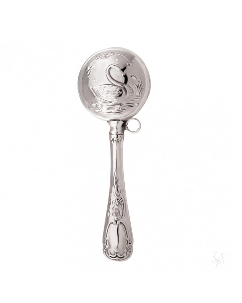 Baby rod rattle, swan, 925 sterling silver