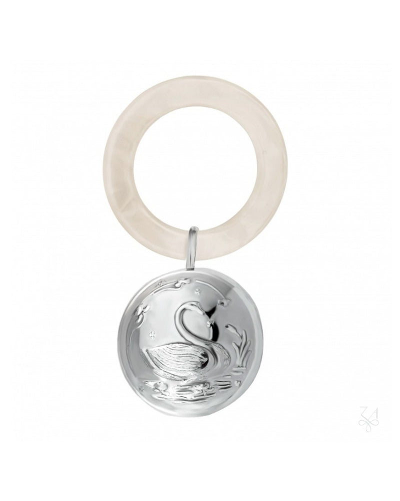 Baby ring rattle, swan, 925 sterling silver