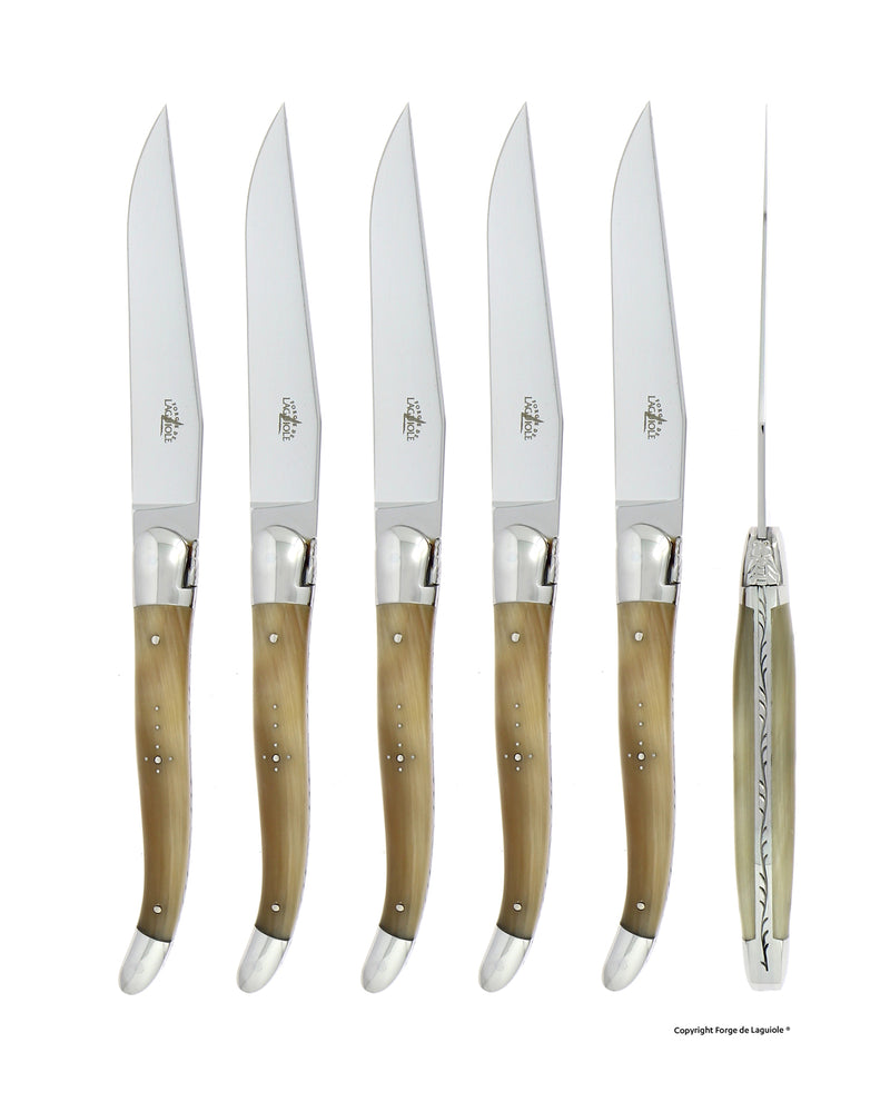 Steak knives, set of 6, light horn