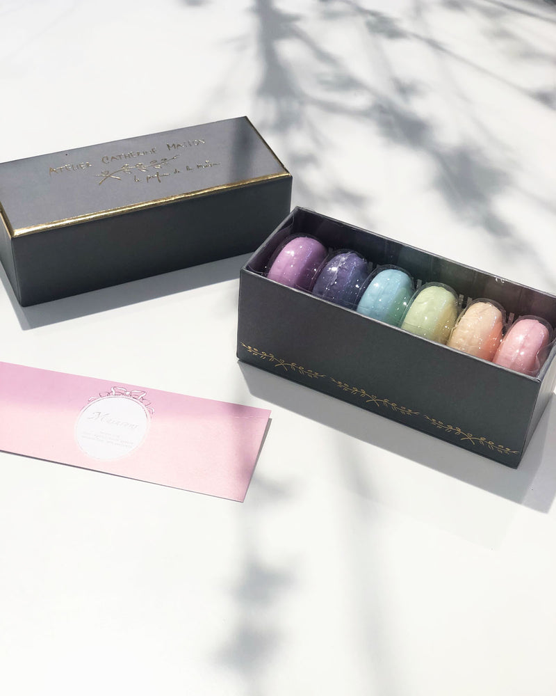 Macaron soaps in an elegant box of 6, grey