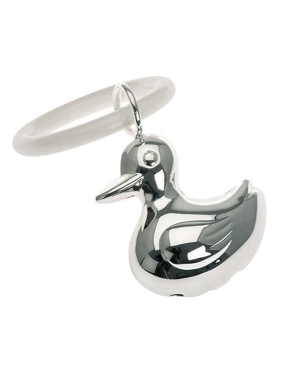 Teether - rattle duck, silver plated