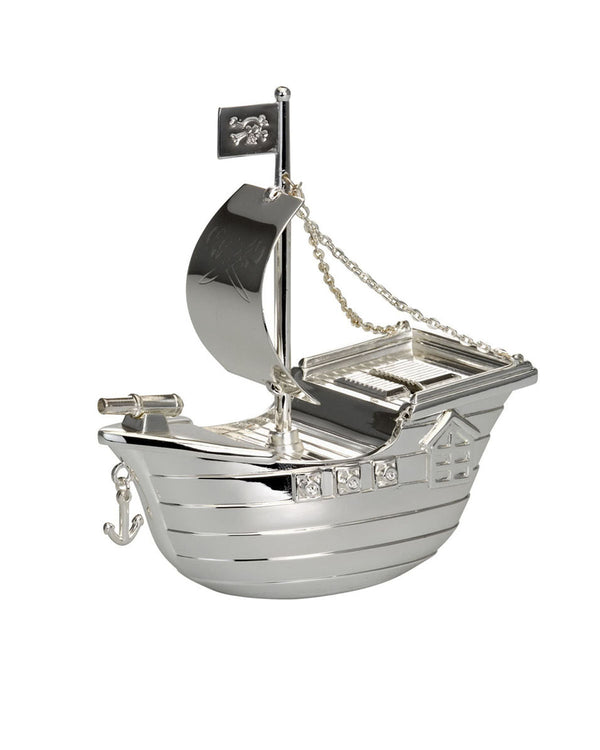 Pirate ship money box, silver-plated, engravable
