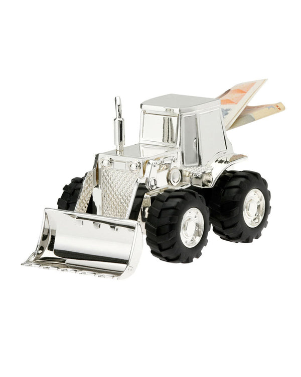 Tractor/excavator money box, silver plated