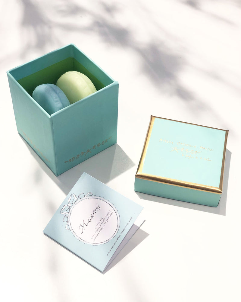 Macaron soaps in an elegant box of 2, turquoise